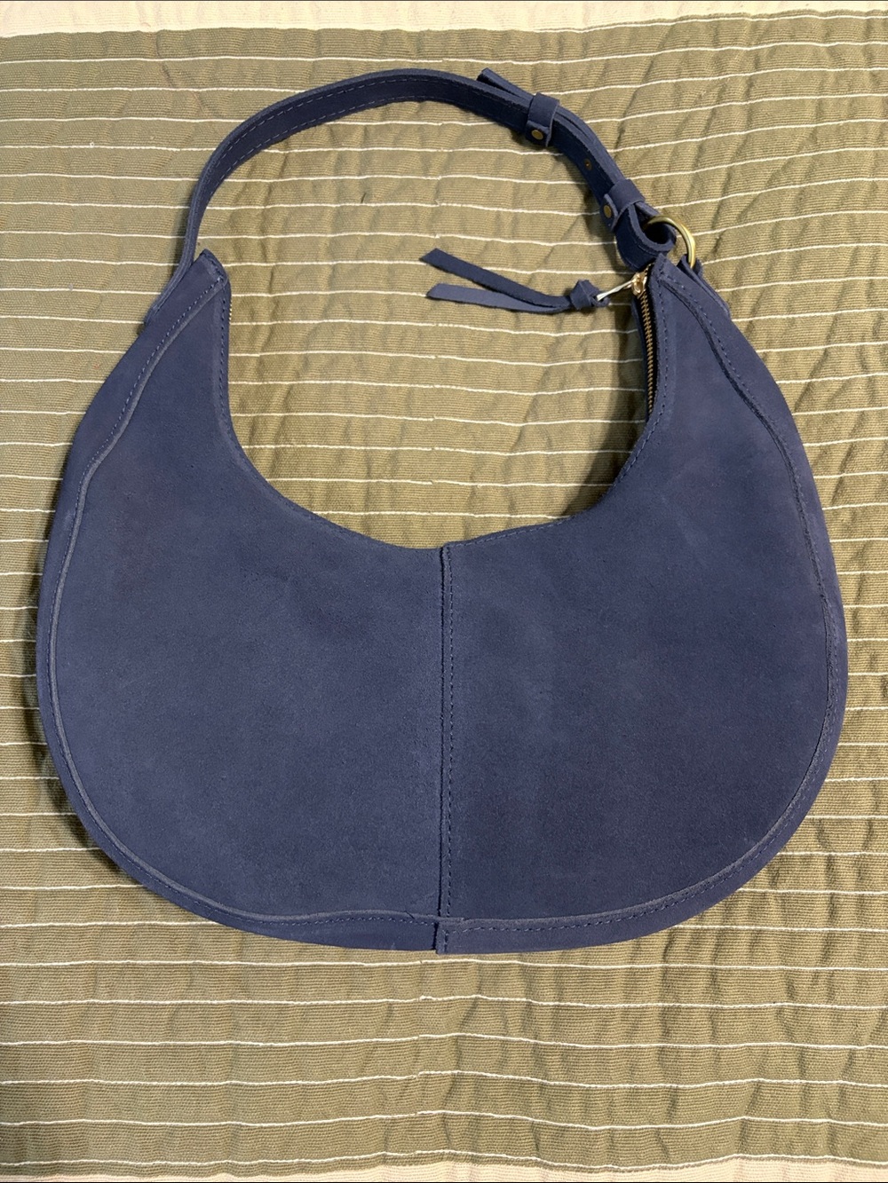 Portland Leather Navy Suede Crescent Shoulder Bag